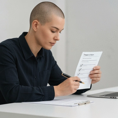 Person holding a checklist with a pen, representing organization and preparation for a claim