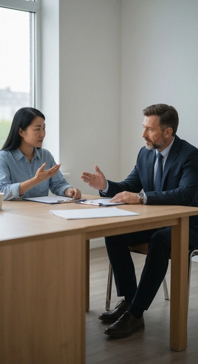 Visual representation of a mediation session between a tenant and landlord