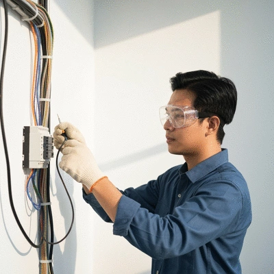 User examining electrical wiring safety