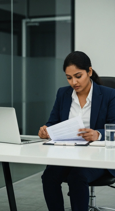 Person reviewing legal documents on a desk, representing preparation for an employment tribunal
