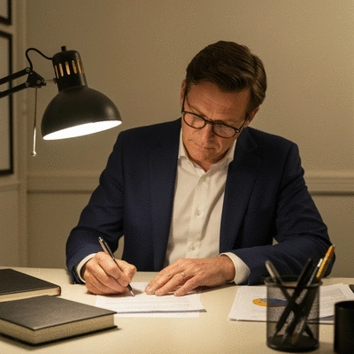 Person filling out an accident report form at an office desk