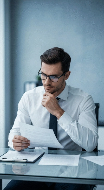 Person looking thoughtfully at legal documents on a desk, representing understanding rights after resignation