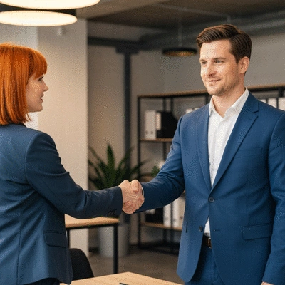 Two people, one representing a tenant and one a landlord, shaking hands in a professional setting, symbolizing good communication, no text, no words, no typography, clean image