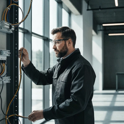 Electrical contractor inspecting wiring