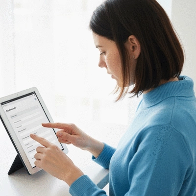 User submitting online form on tablet