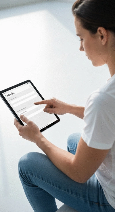 User submitting online form on tablet