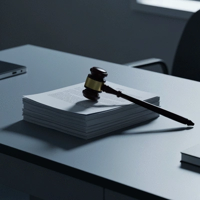 Legal documents and a gavel on a desk, symbolizing legal principles and disputes