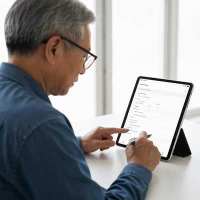 User submitting online form on tablet