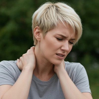 Person experiencing neck pain after a car accident