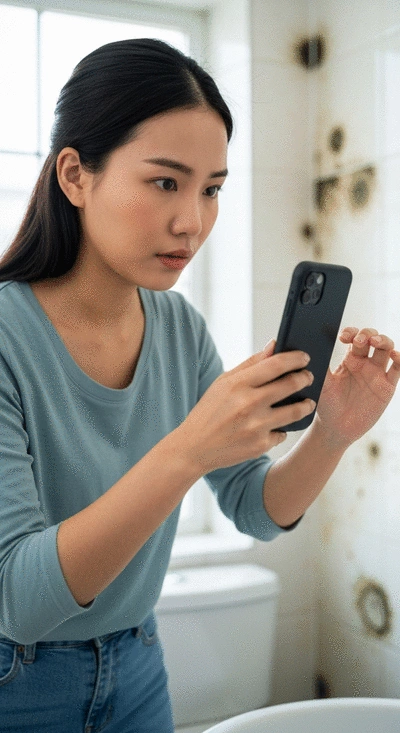 Illustration of a tenant gathering evidence for a housing disrepair claim