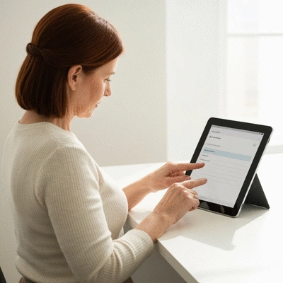 User submitting online form on tablet