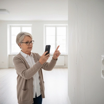 Tenant inspecting a property for damages and reporting to landlord