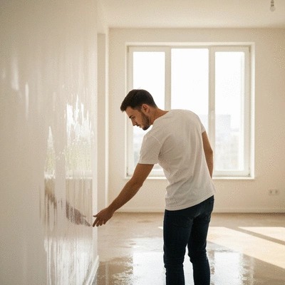 User examining damp issues in a rental property